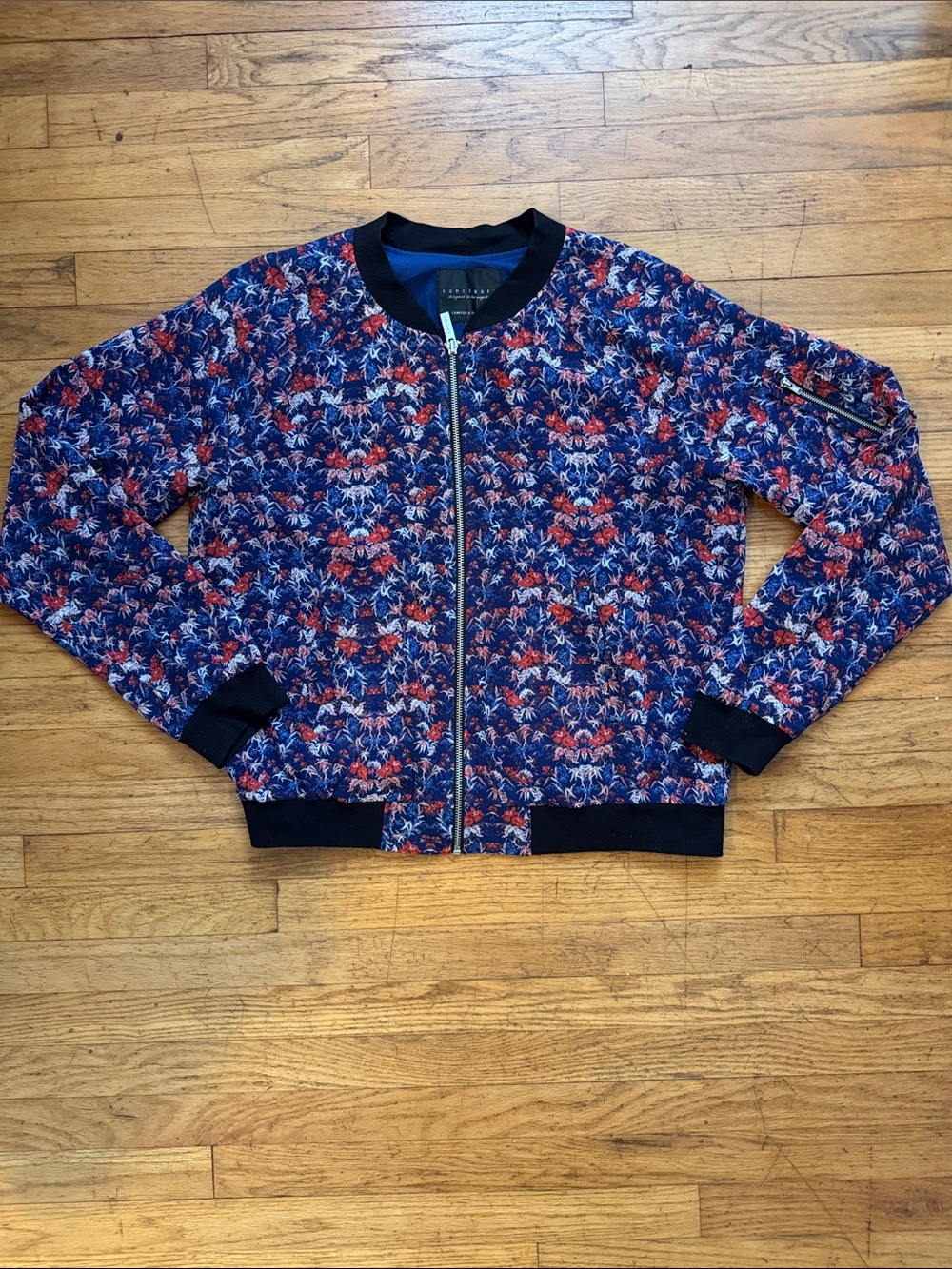Like New! Sanctuary Blue and Red Floral Bomber Jacket